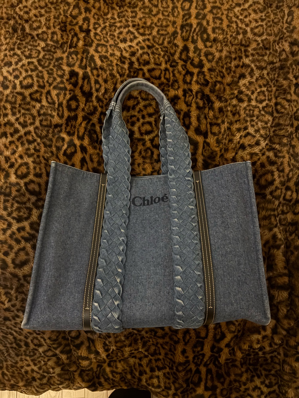 Chloé Blue Denim Tote with Braided Handles - Picture 3 of 6